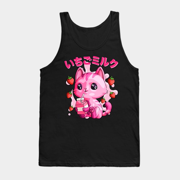 Kawaii Strawberry Milk Cat Japanese Chibi Kitten Gift Tank Top by Blink_Imprints10